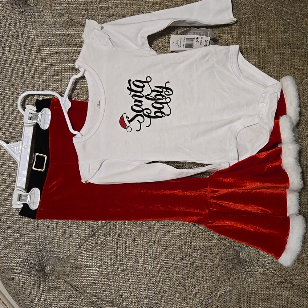 24 Month "Santa Baby" Flutter Sleeved Onesie With Flare Santa Pants